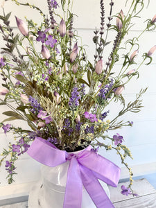 Faux Lavender & Wildflower Milk Can Arrangement with Detachable Bow - Rustic Farmhouse Decor - Perfect Gift for Mother's Day - 26x18