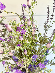 Faux Lavender & Wildflower Milk Can Arrangement with Detachable Bow - Rustic Farmhouse Decor - Perfect Gift for Mother's Day - 26x18
