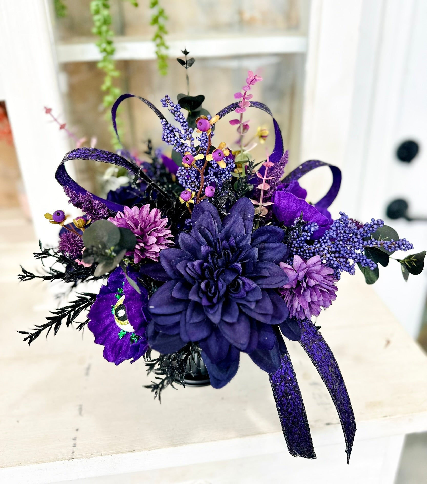 Small Purple Glam Halloween Eyeball Centerpiece – Gothic Floral Decor TCT Crafts