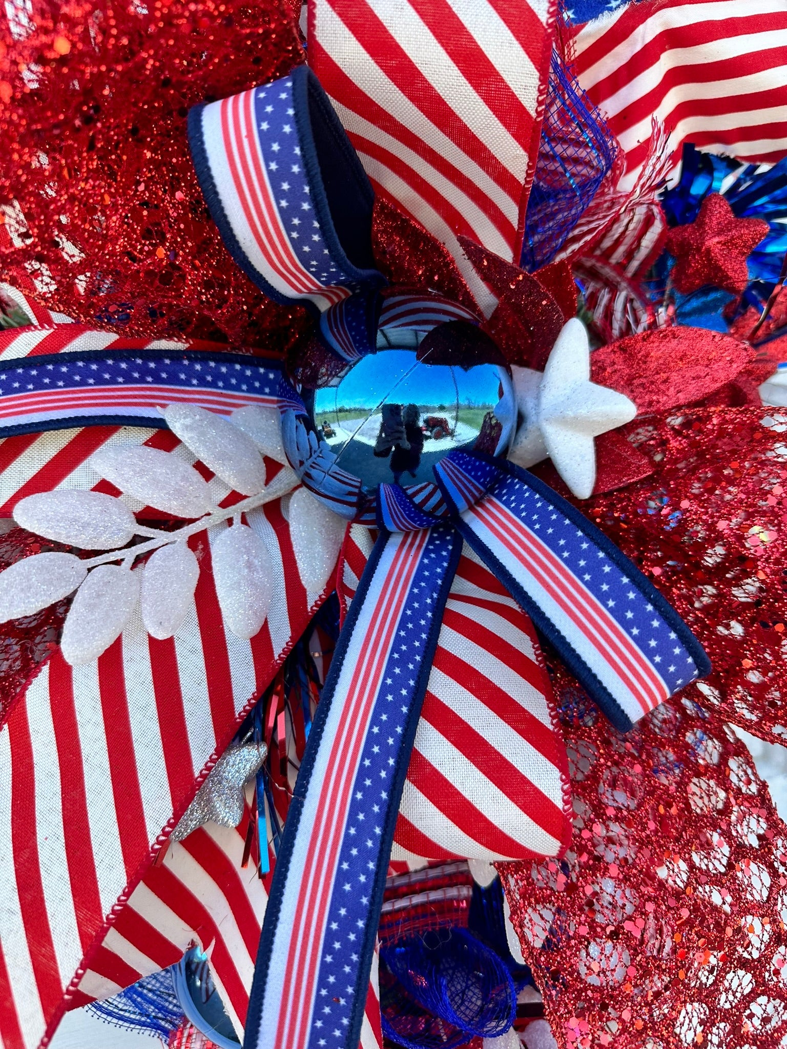 Patriotic American Flag Wreath, 4th of July Red White and Blue Door Decor, Glittery Festive Holiday Wreath,  Memorial Day Swag by TCT Crafts TCT Crafts