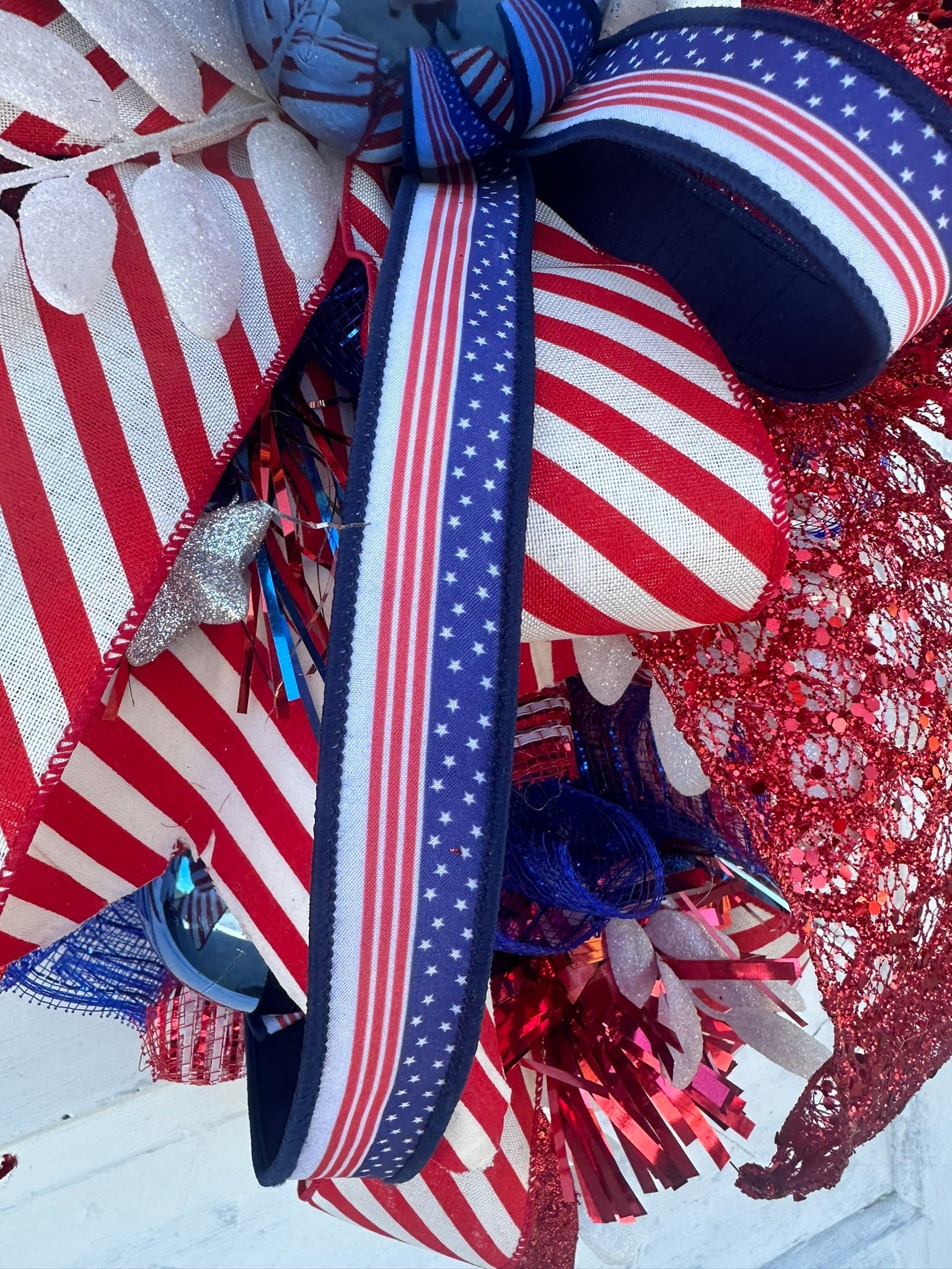 Patriotic American Flag Wreath, 4th of July Red White and Blue Door Decor, Glittery Festive Holiday Wreath,  Memorial Day Swag by TCT Crafts TCT Crafts