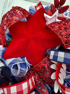 Patriotic Red, White & Blue Wreath – Glittery Mesh Door Decor, Independence Day, Memorial, Veterans Day Accents by TCT Crafts