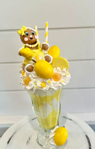 Yellow Summer Lemon Faux Extreme Shake Decor with Gingerbread Girl, Whimsical Kitchen Art, Fake Food Display, Summer Kitchen Decor