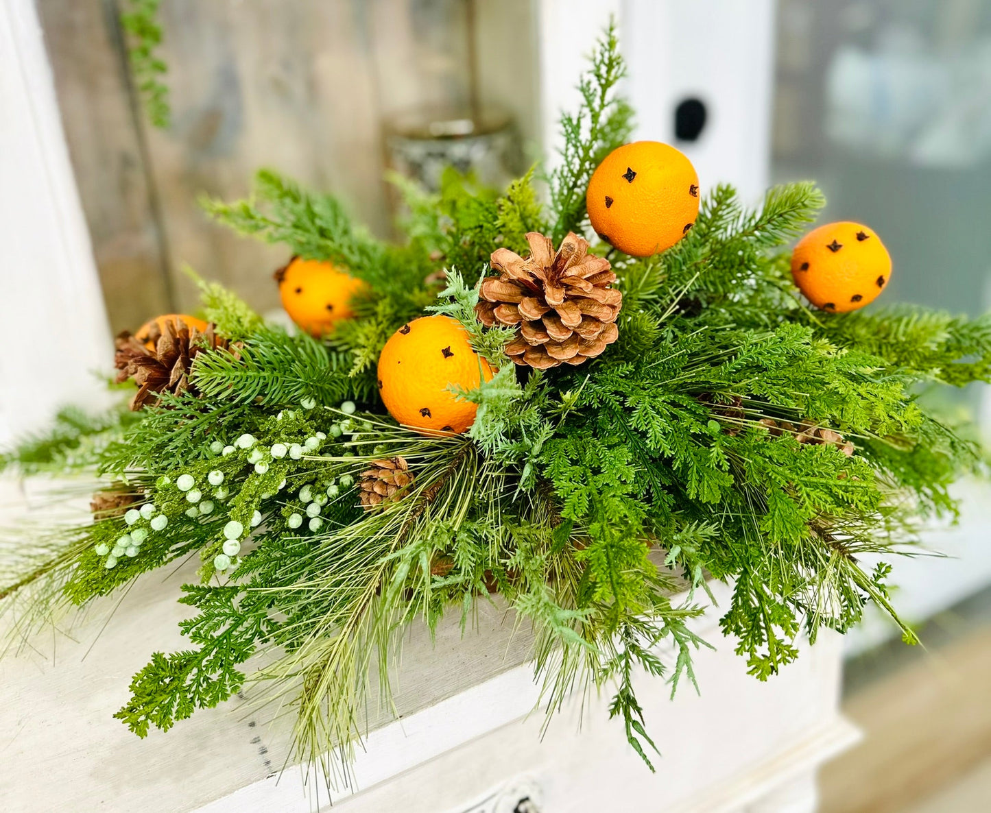 Winter Citrus & Pinecone Arrangement – Holiday Centerpiece with Orange Clove Picks TCT Crafts