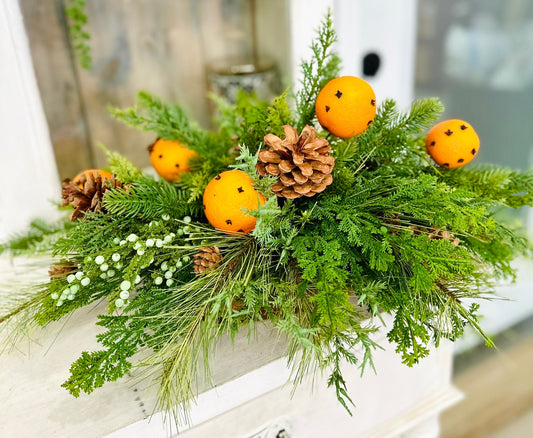 Winter Citrus & Pinecone Arrangement – Holiday Centerpiece with Orange Clove Picks TCT Crafts