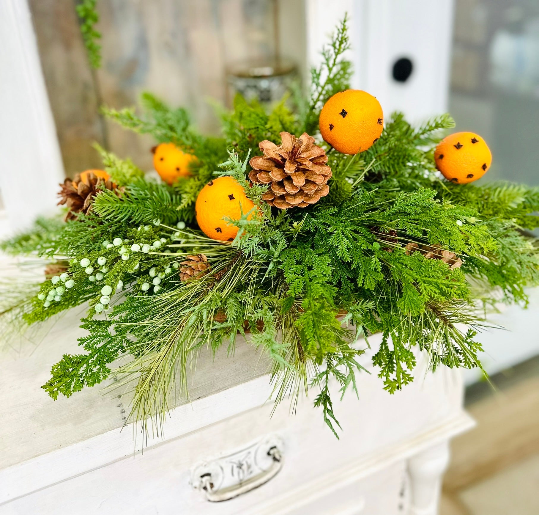 Winter Citrus & Pinecone Arrangement – Holiday Centerpiece with Orange Clove Picks TCT Crafts