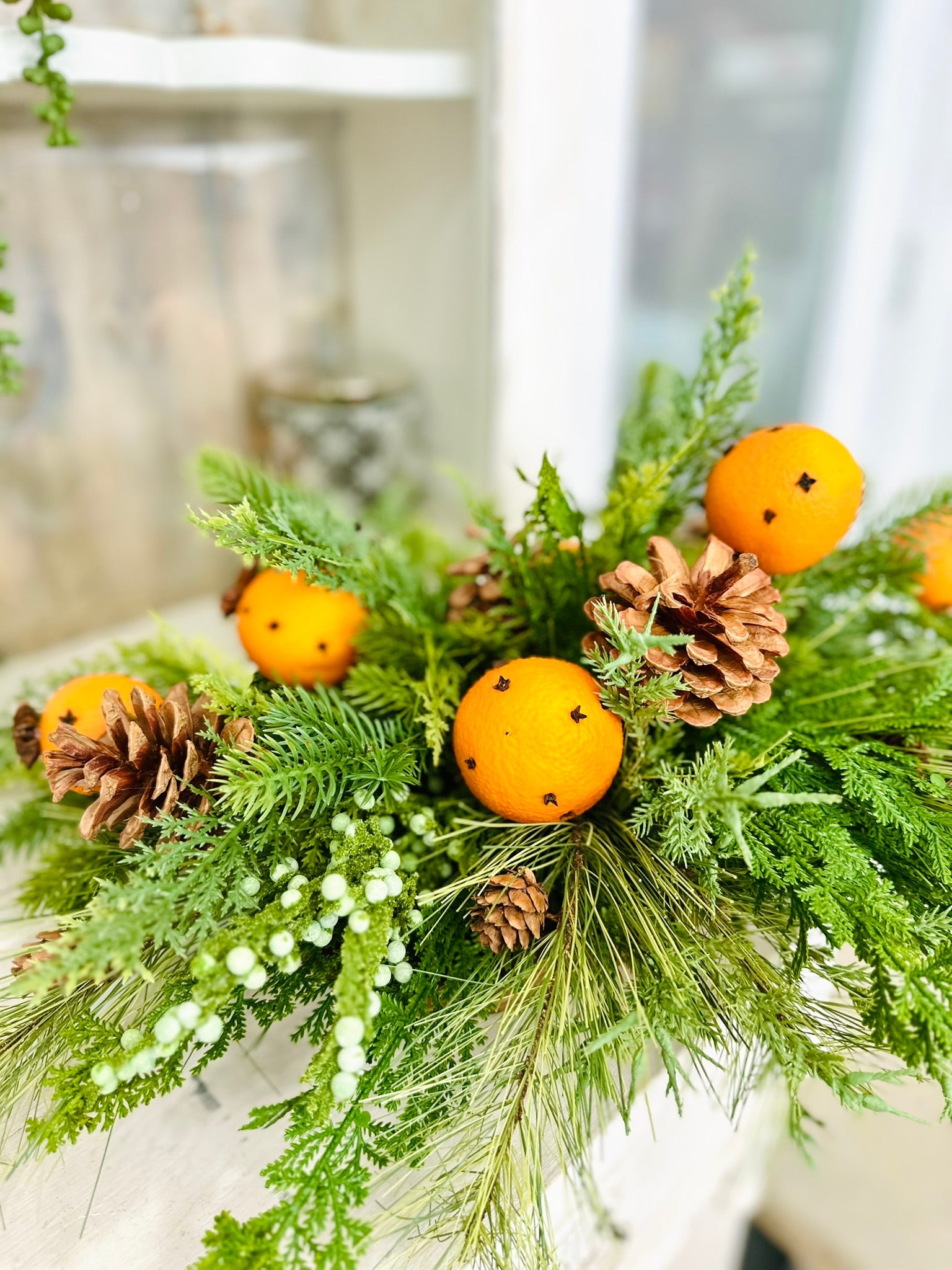 Winter Citrus & Pinecone Arrangement – Holiday Centerpiece with Orange Clove Picks TCT Crafts