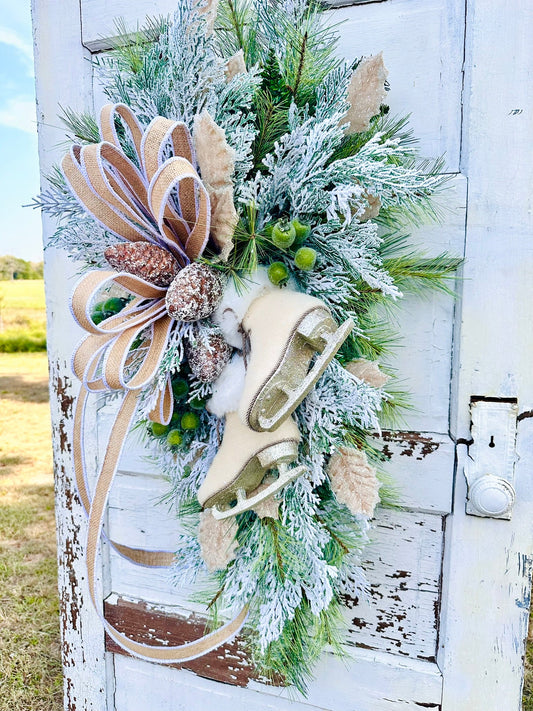 Winter Chalet Neutral Christmas Swag with Ice Skates – 39"x21" TCT Crafts