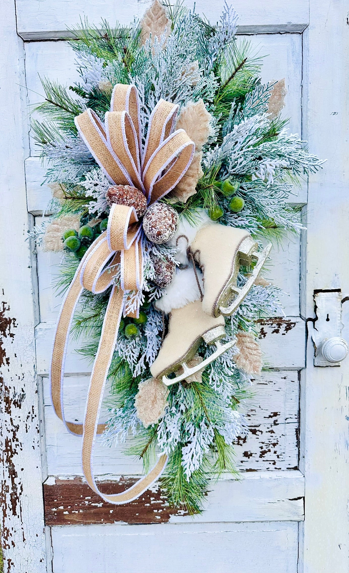 Winter Chalet Neutral Christmas Swag with Ice Skates – 39"x21" TCT Crafts