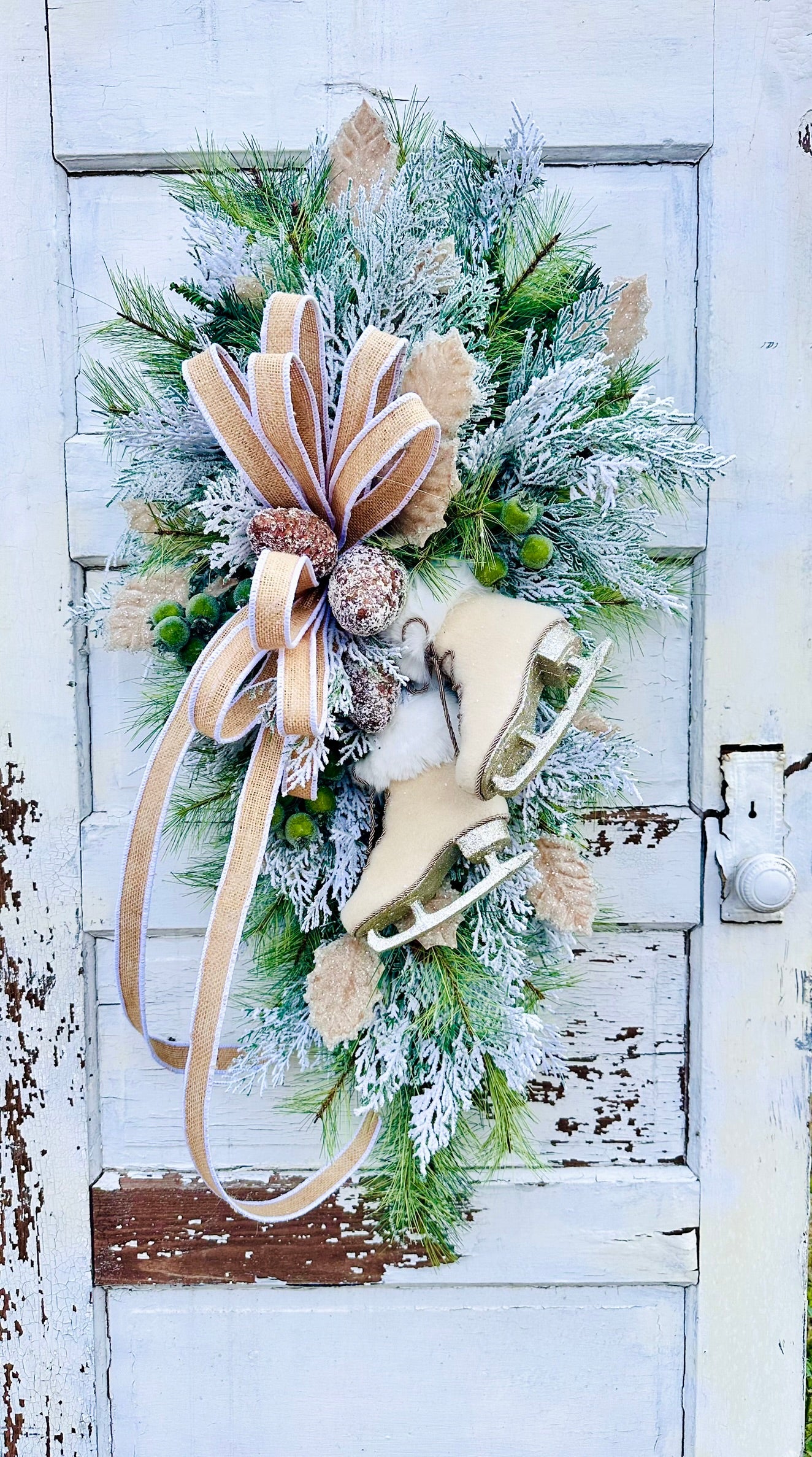 Winter Chalet Neutral Christmas Swag with Ice Skates – 39"x21" TCT Crafts