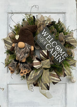 Rustic Gnome Cabin Welcome Wreath, 27x23 Handmade Gnome Door Decor, Rustic Cabin Door Decor, Woodland Wreath by TCT Crafts TCT Crafts