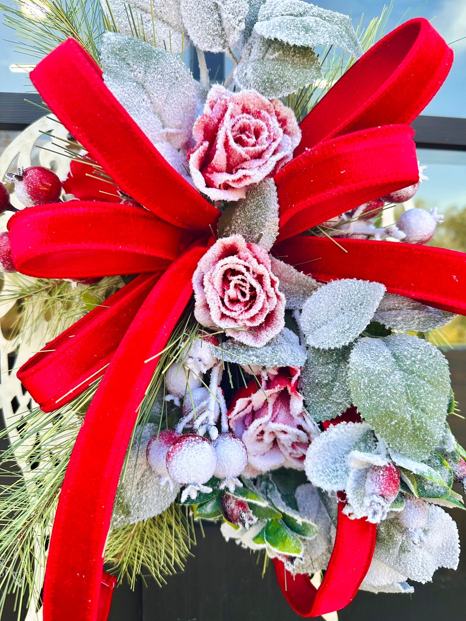 Christmas Angel Wings Door Hanger with Roses & Velvet Bow TCT Crafts