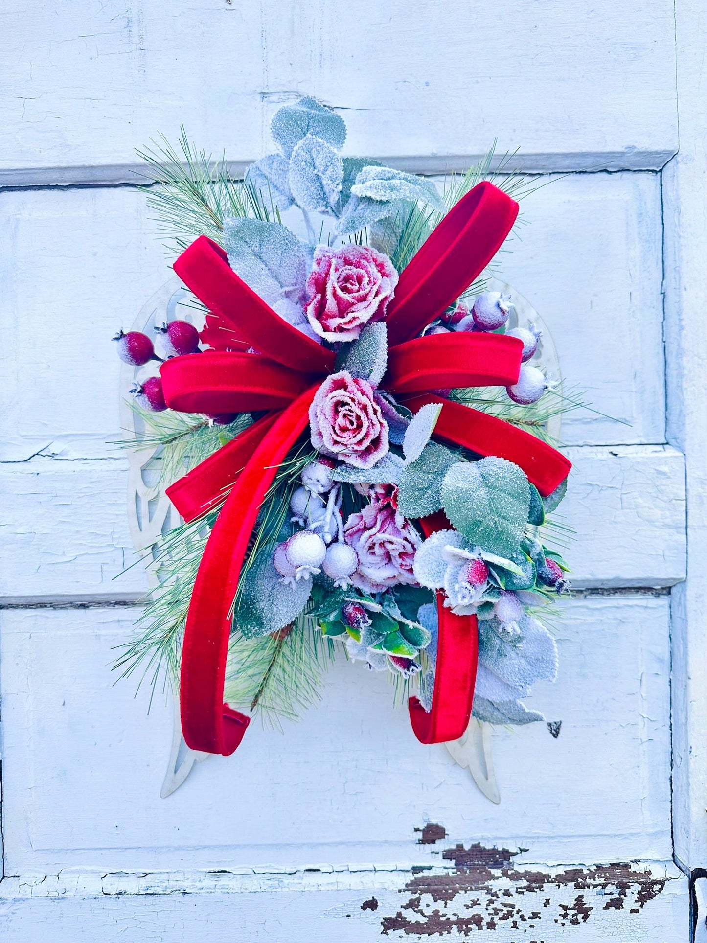 Christmas Angel Wings Door Hanger with Roses & Velvet Bow TCT Crafts