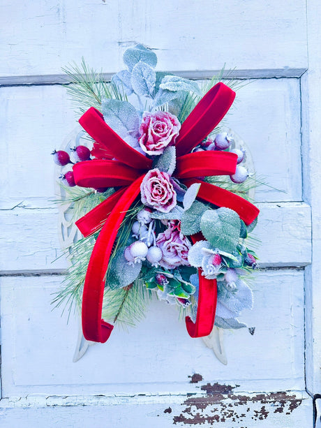 Christmas Angel Wings Door Hanger with Roses & Velvet Bow TCT Crafts