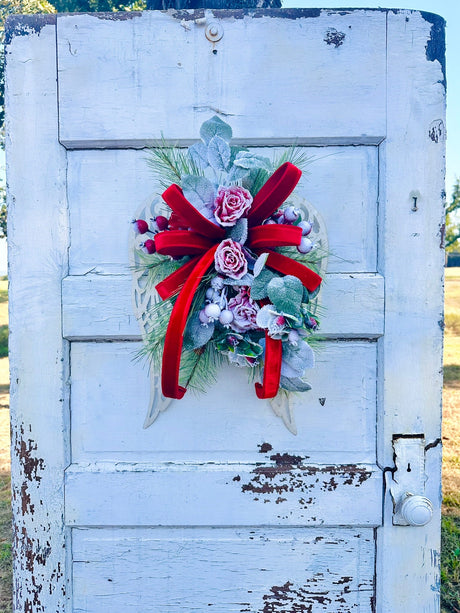 Christmas Angel Wings Door Hanger with Roses & Velvet Bow TCT Crafts