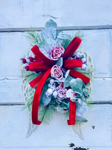 Christmas Angel Wings Door Hanger with Roses & Velvet Bow TCT Crafts