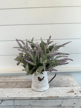 Load image into Gallery viewer, Rustic Lavender Sage Arrangement in Vintage Metal Can, 14x15&quot; Farmhouse Home Decor, Small Purple Table Flower Arrangement