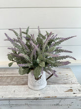 Load image into Gallery viewer, Rustic Lavender Sage Arrangement in Vintage Metal Can, 14x15&quot; Farmhouse Home Decor, Small Purple Table Flower Arrangement