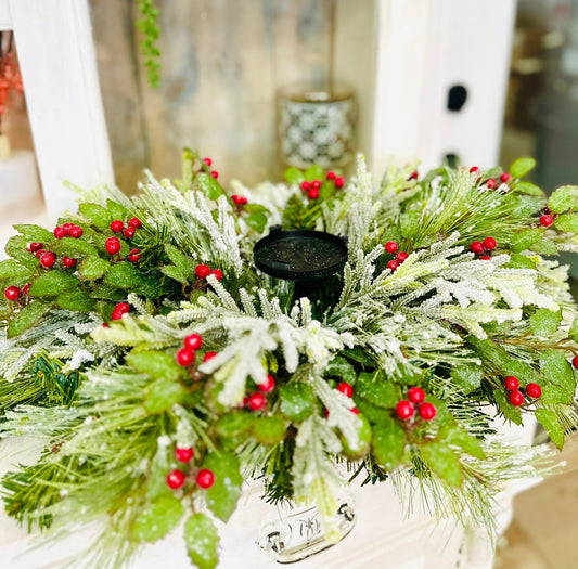 Traditional Christmas Table Candle Ring Arrangement- Red & Green Holiday Centerpiece TCT Crafts