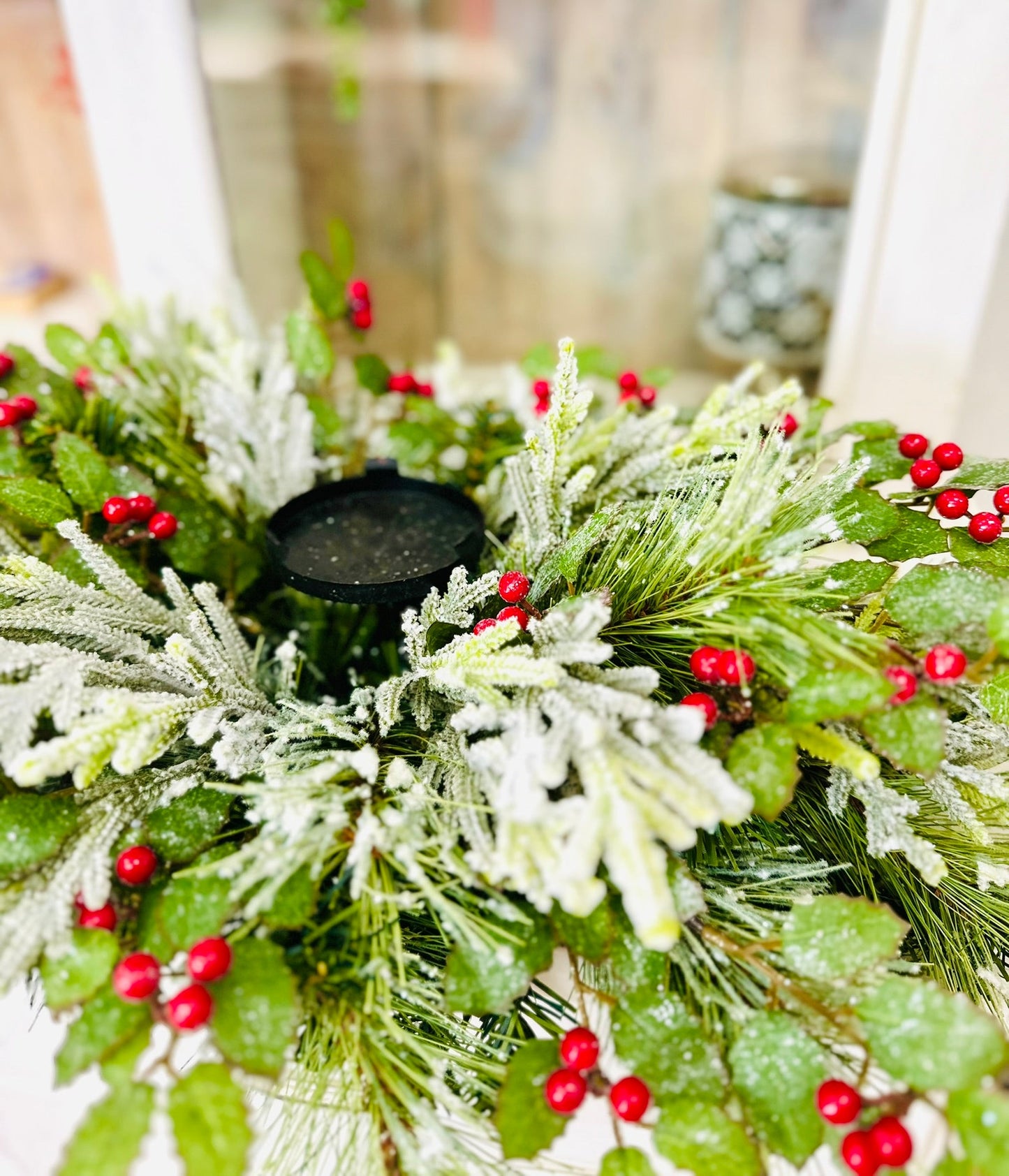 Traditional Christmas Table Candle Ring Arrangement- Red & Green Holiday Centerpiece TCT Crafts