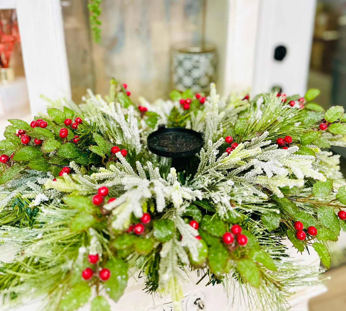 Traditional Christmas Table Candle Ring Arrangement- Red & Green Holiday Centerpiece TCT Crafts