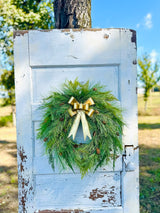 24" Pine Winter Holiday Wreath with Cedar & Gold Bow | Classic Christmas Door Decor TCT Crafts