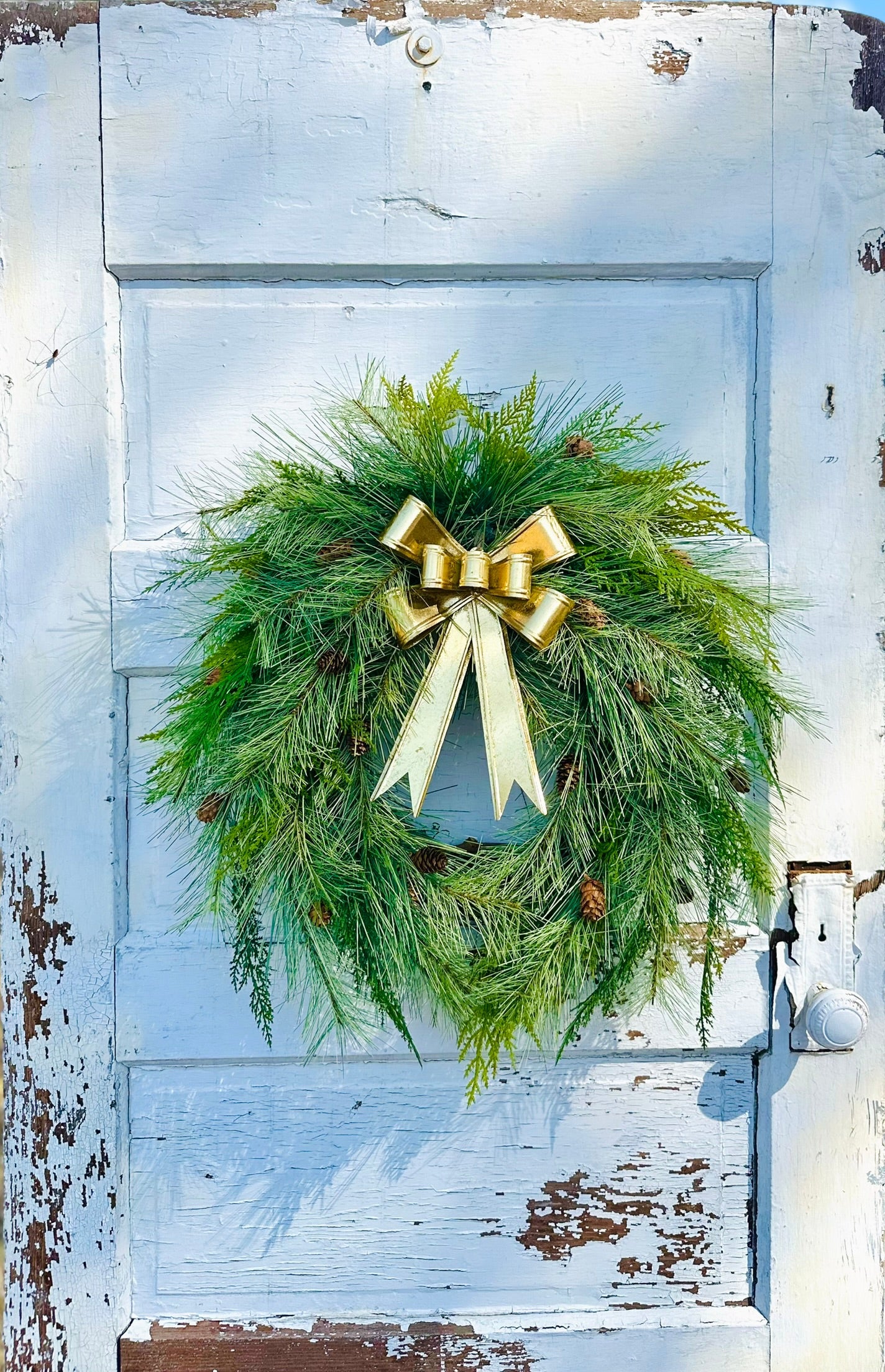24" Pine Winter Holiday Wreath with Cedar & Gold Bow | Classic Christmas Door Decor TCT Crafts