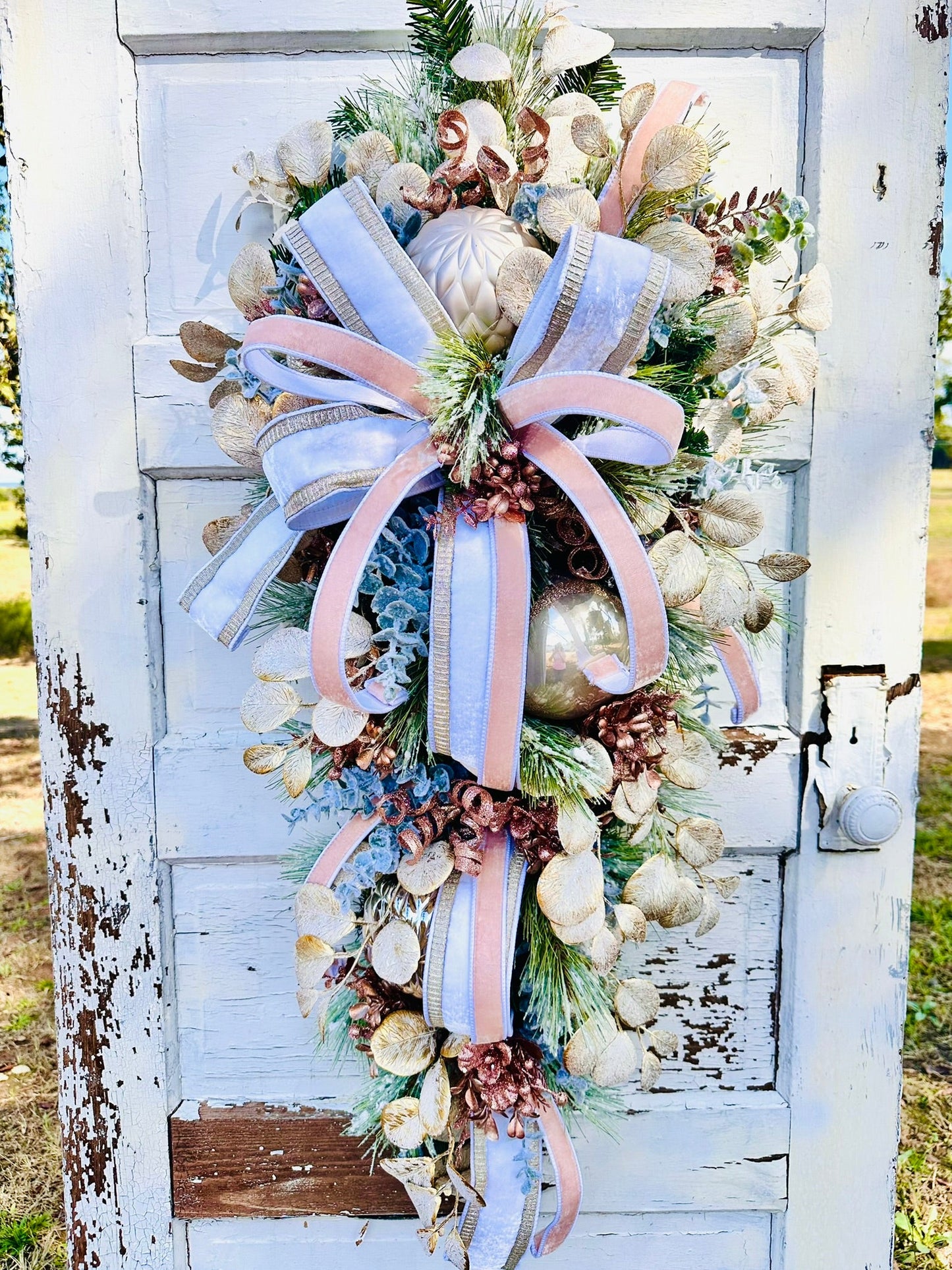 Elegant Pink/Rose Gold Winter Swag | 36"x16" Luxurious Holiday Door Decor | Frosted Christmas Swag TCT Crafts