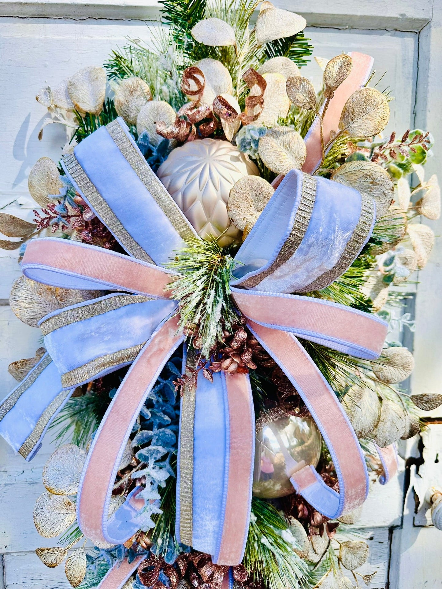 Elegant Pink/Rose Gold Winter Swag | 36"x16" Luxurious Holiday Door Decor | Frosted Christmas Swag TCT Crafts