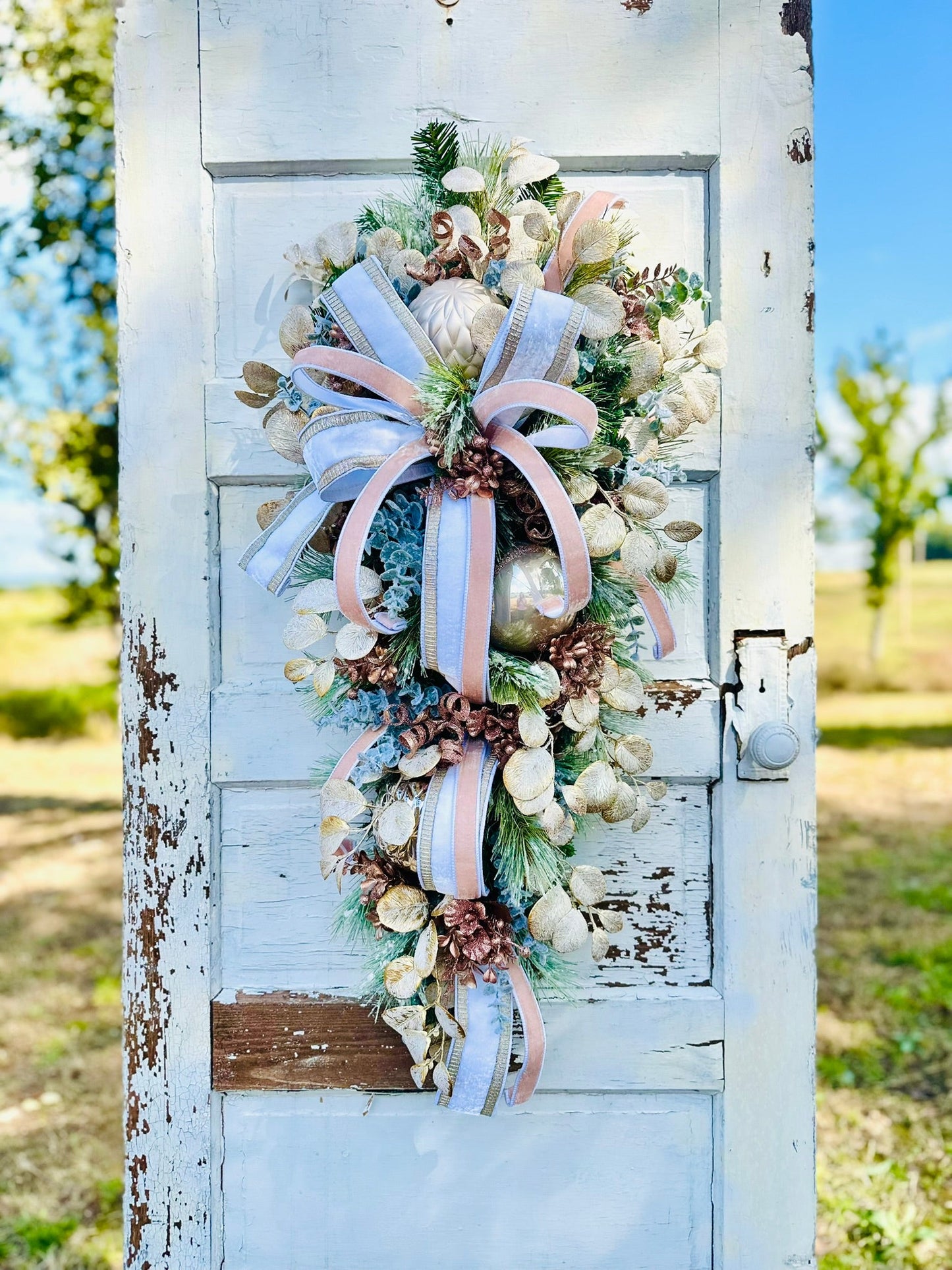 Elegant Pink/Rose Gold Winter Swag | 36"x16" Luxurious Holiday Door Decor | Frosted Christmas Swag TCT Crafts