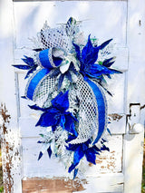 Royal Blue & Silver Christmas or Hanukkah Swag | Velvet Poinsettia Winter Door Decoration TCT Crafts