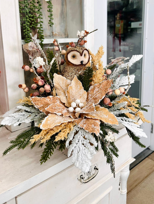 Rustic Woodland Owl Winter Arrangement | 21"x18" Chalet Christmas Centerpiece TCT Crafts