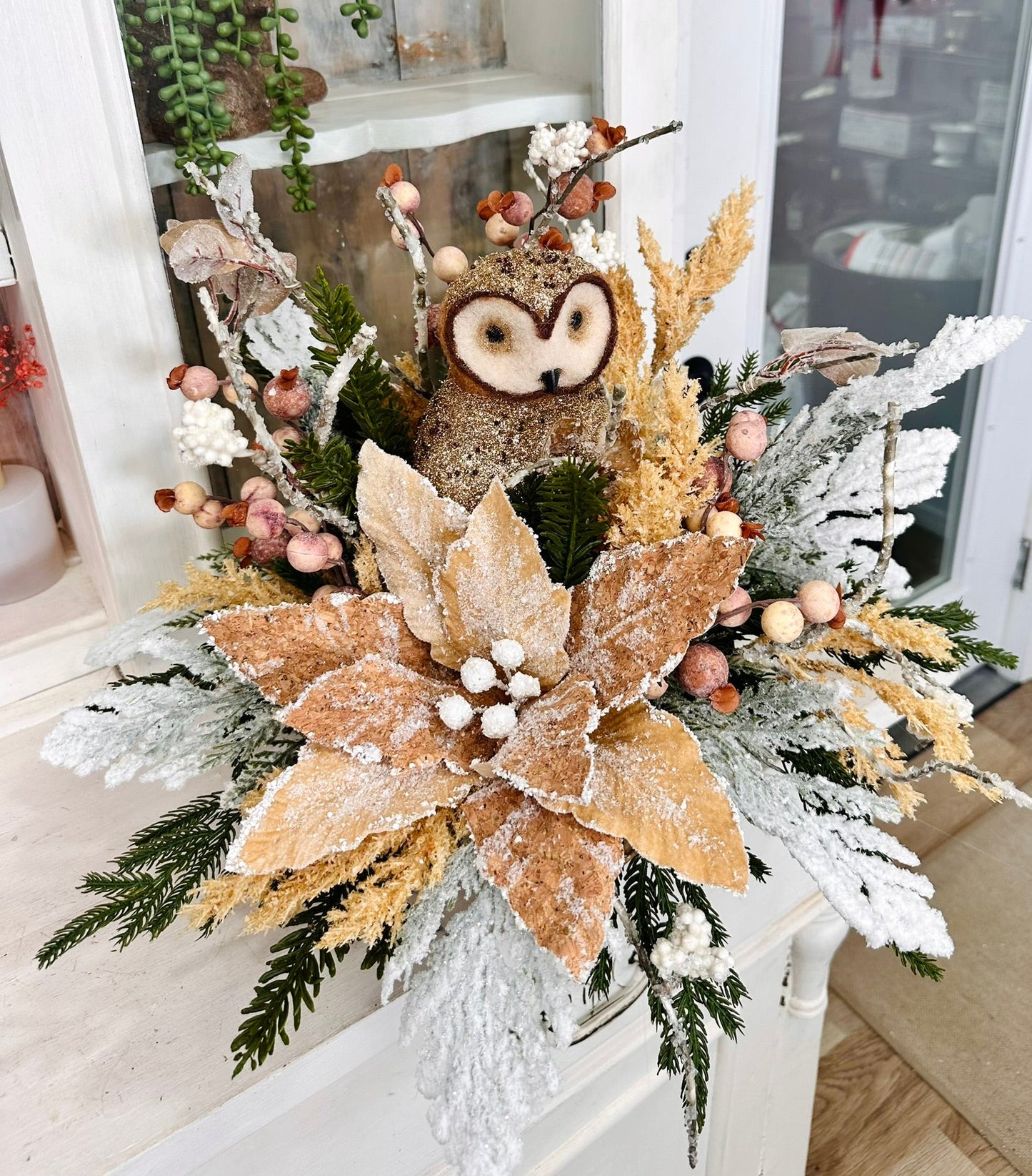 Rustic Woodland Owl Winter Arrangement | 21"x18" Chalet Christmas Centerpiece TCT Crafts