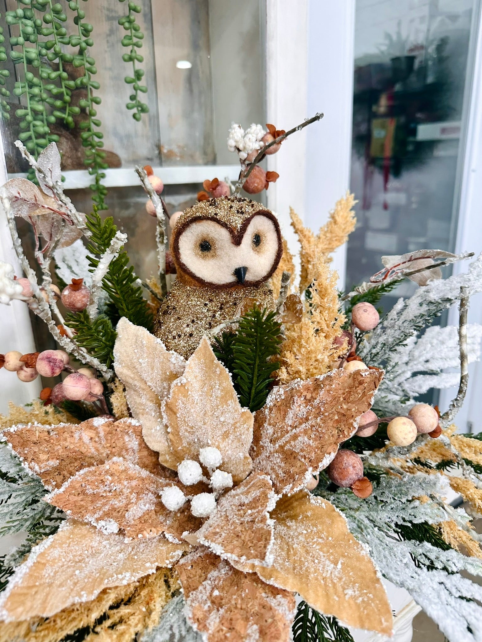 Rustic Woodland Owl Winter Arrangement | 21"x18" Chalet Christmas Centerpiece TCT Crafts