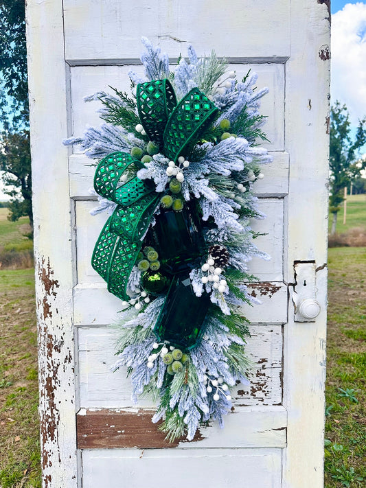 Emerald Green Jeweled Christmas Swag | Elegant Flocked Holiday Door Swag TCT Crafts