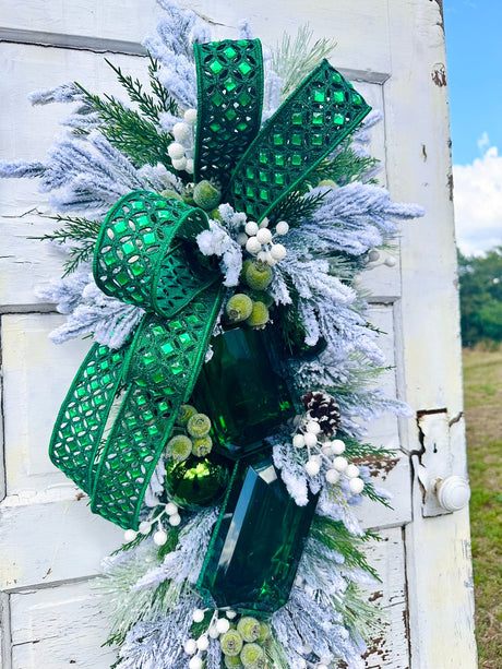 Emerald Green Jeweled Christmas Swag | Elegant Flocked Holiday Door Swag TCT Crafts