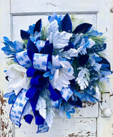 Blue Winter Magnolia Wreath – Hanukkah Wreath with White Magnolias, Blue Velvet & Farrisilk Ribbon TCT Crafts