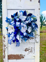 Blue Winter Magnolia Wreath – Hanukkah Wreath with White Magnolias, Blue Velvet & Farrisilk Ribbon TCT Crafts