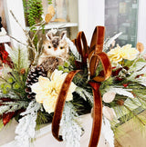 Rustic Winter Chalet Owl Centerpiece – Large Holiday Table Arrangement | Pecan Velvet & Cream Dahlias TCT Crafts