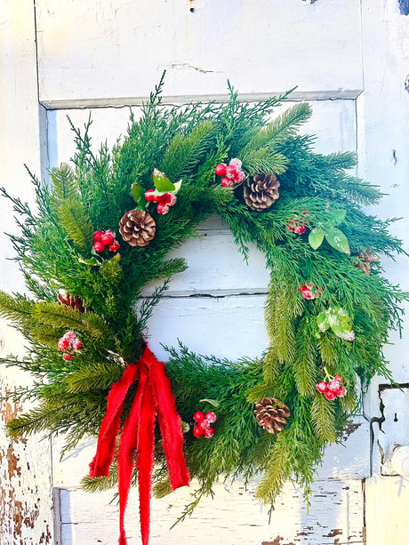 30" Artificial Cedar & Pine Berry Wreath – Classic Christmas Door Greenery TCT Crafts