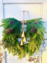26" Mixed Evergreen Heart Wreath with Gold Agogo Bells – Natural Holiday Door Decor TCT Crafts
