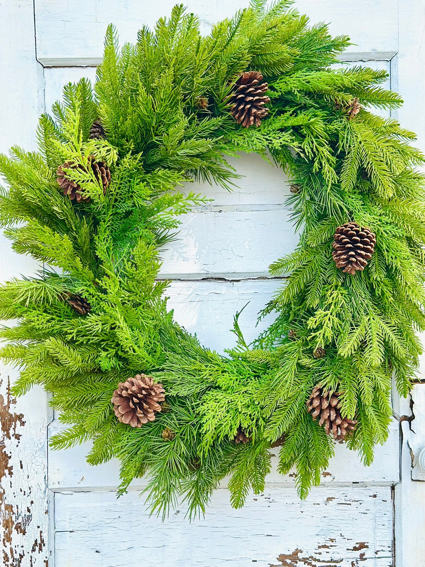 Natural Real Touch Mixed Winter Evergreen Front Door Winter Wreath TCT Crafts