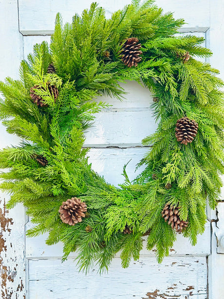 Natural Real Touch Mixed Winter Evergreen Front Door Winter Wreath TCT Crafts