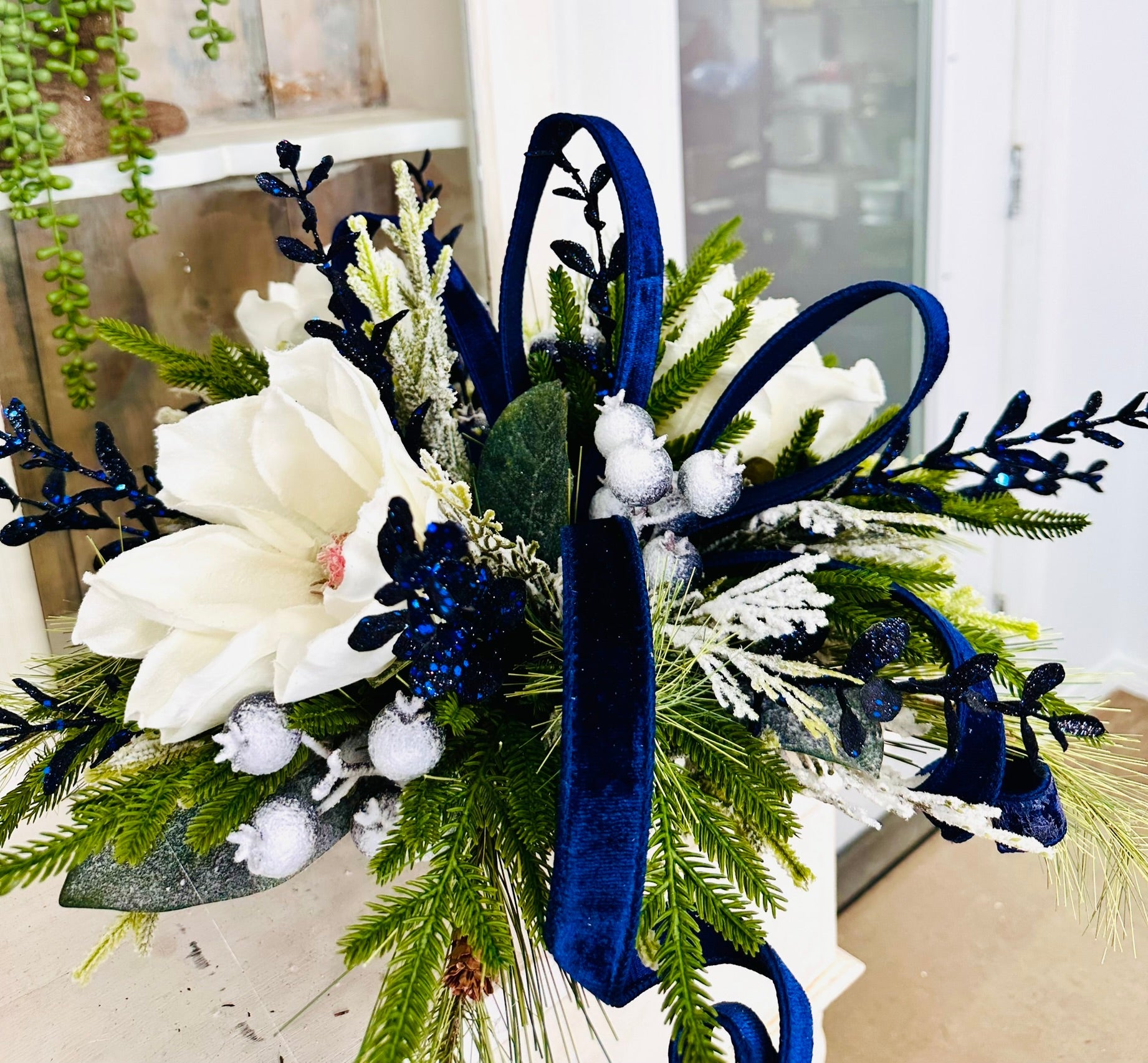 Blue Magnolia Winter Arrangement – Elegant Christmas or Hanukkah Centerpiece TCT Crafts