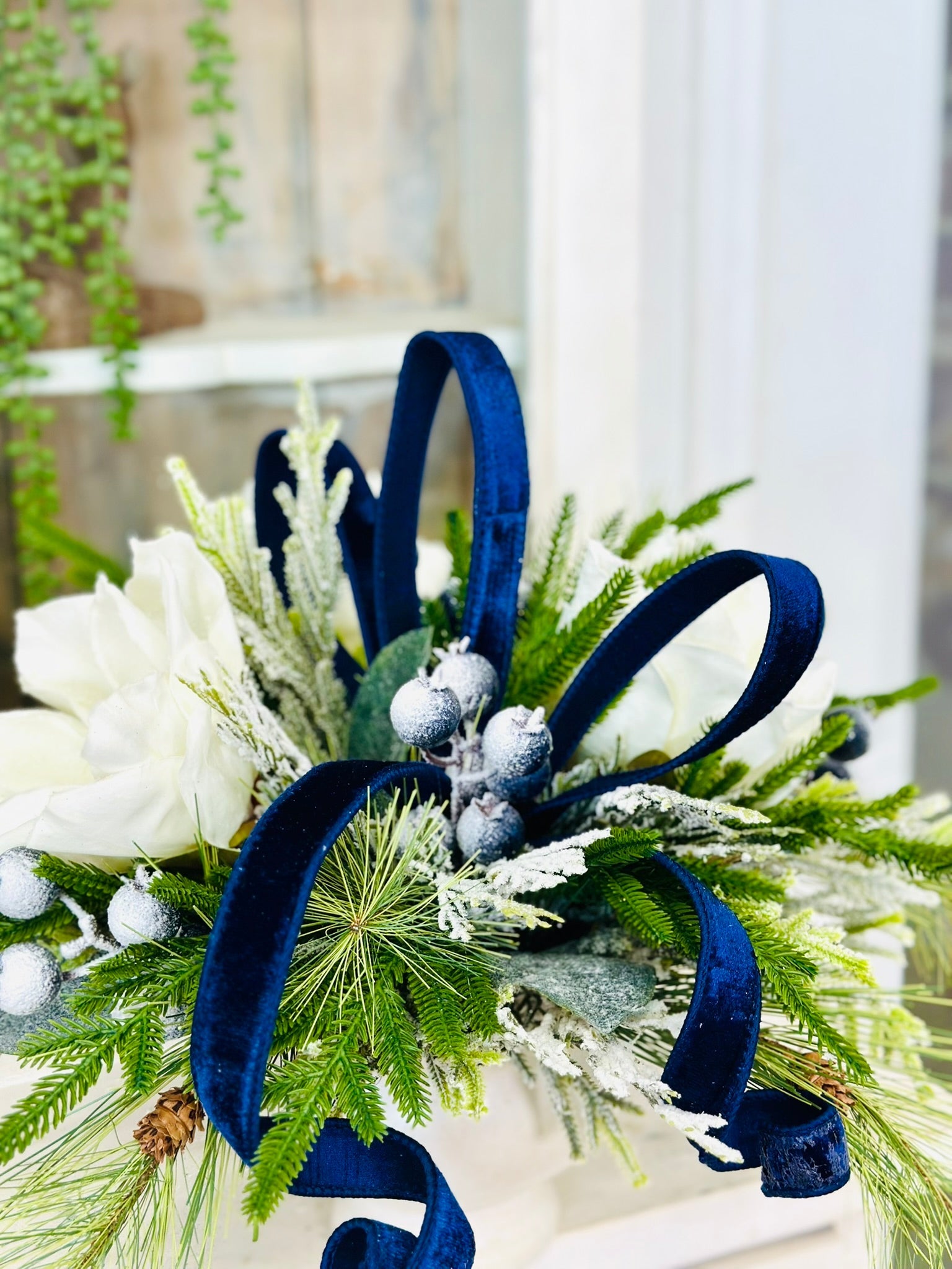 Blue Magnolia Winter Arrangement – Elegant Christmas or Hanukkah Centerpiece TCT Crafts