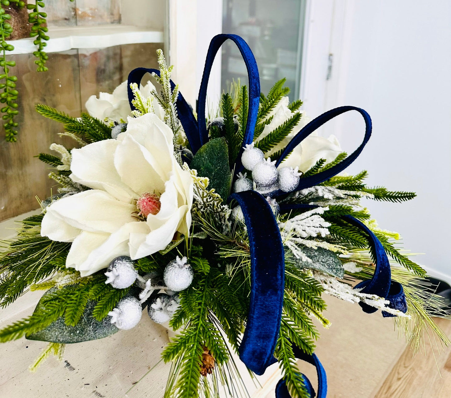 Blue Magnolia Winter Arrangement – Elegant Christmas or Hanukkah Centerpiece TCT Crafts