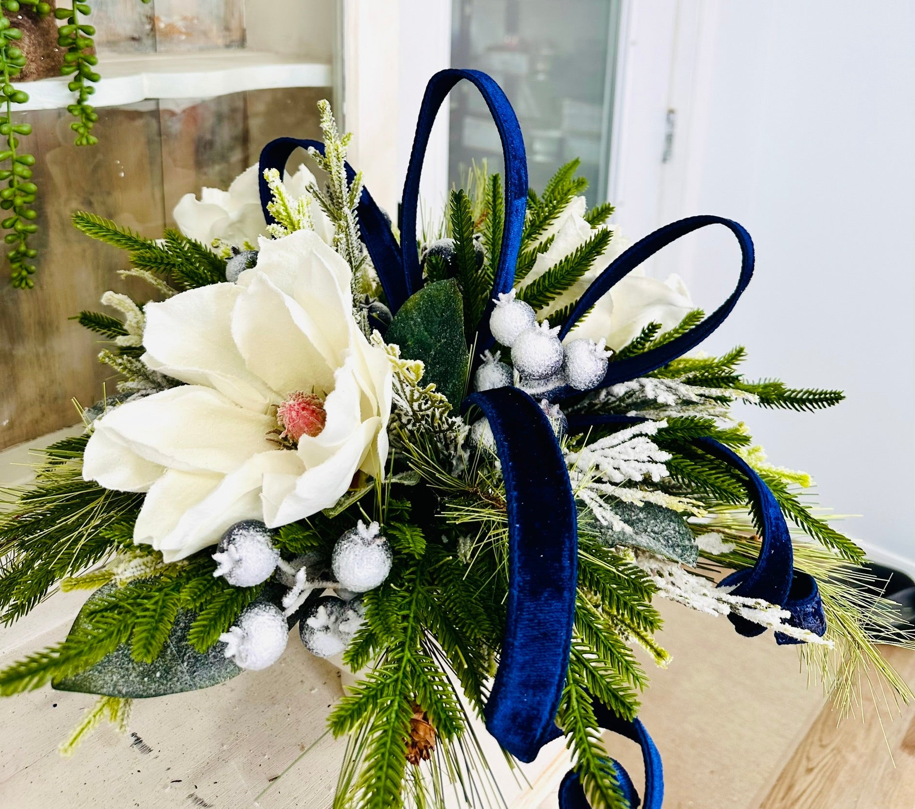 Blue Magnolia Winter Arrangement – Elegant Christmas or Hanukkah Centerpiece TCT Crafts