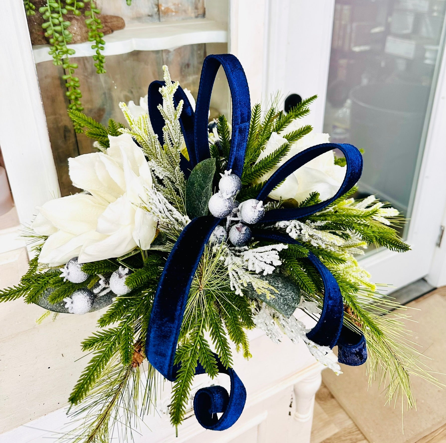 Blue Magnolia Winter Arrangement – Elegant Christmas or Hanukkah Centerpiece TCT Crafts
