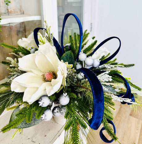 Blue Magnolia Winter Arrangement – Elegant Christmas or Hanukkah Centerpiece TCT Crafts