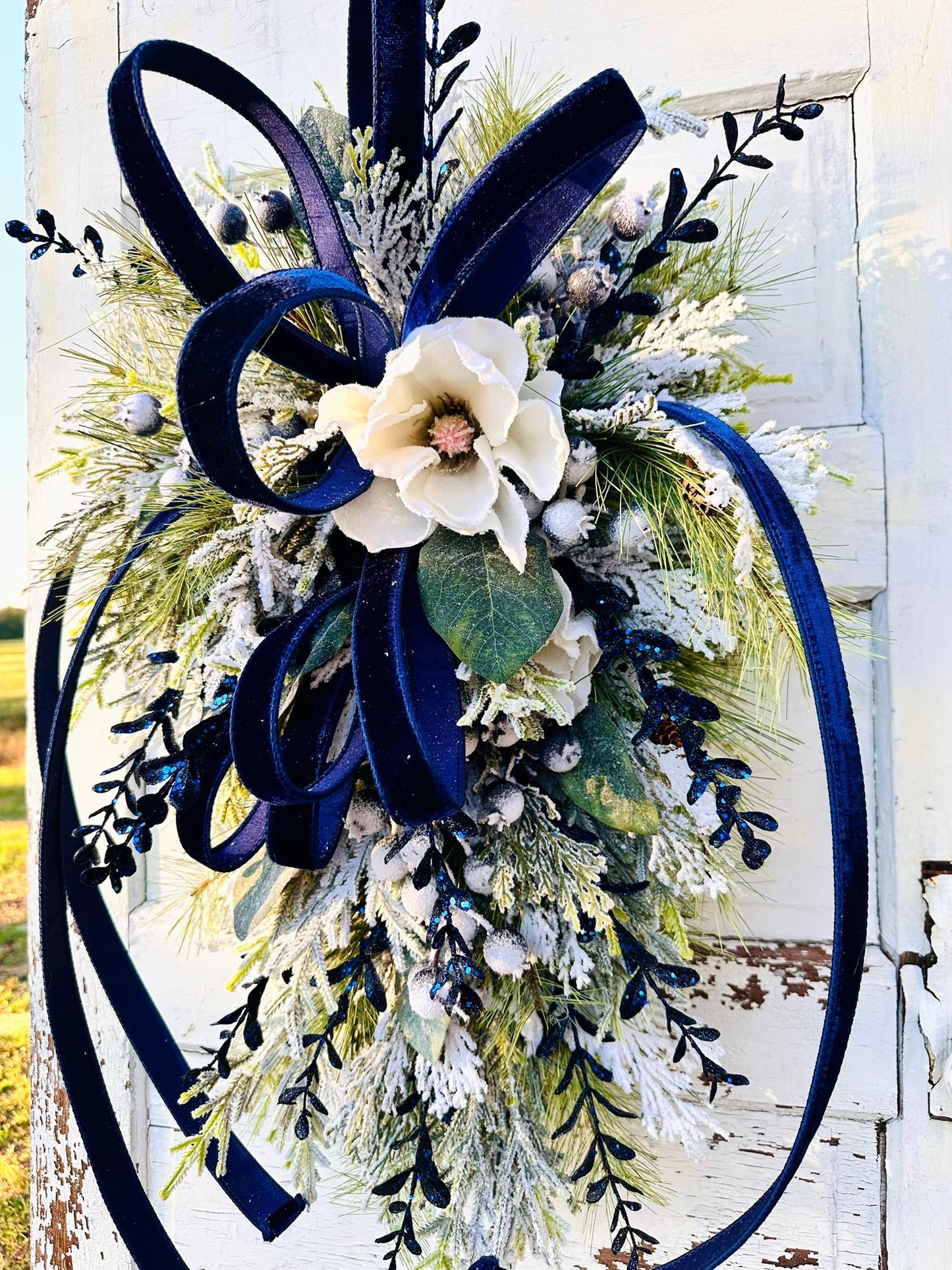 Blue Magnolia Winter Swag – Elegant Christmas or Hanukkah Door Decor TCT Crafts